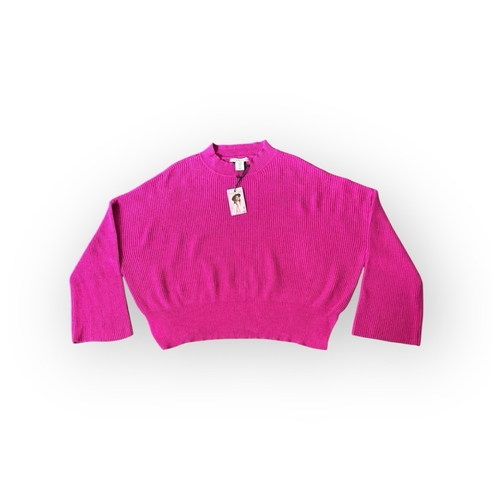 Sincerely Jules Ribbed Mock Neck Sweater Pink Fuchsia Womenβs M NWT